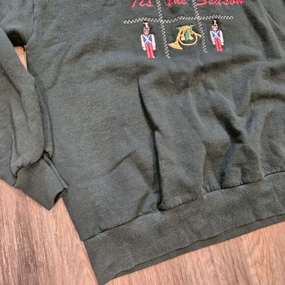 Vtg Christmas Crew Sweatshirt Womens XL Green Embroidered Jerzees Nutcracker - Picture 4 of 9